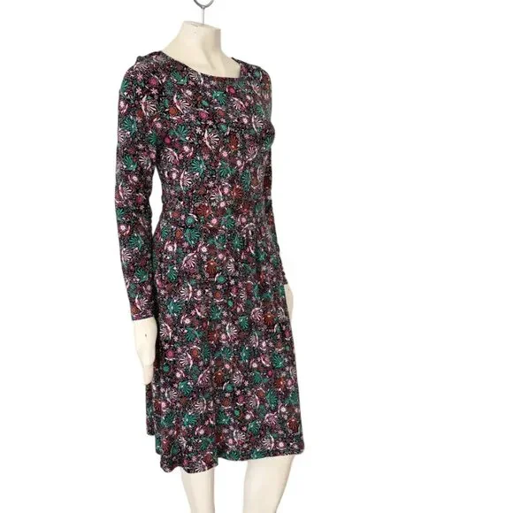 BODEN Abigail Long Sleeve Jersey Dress in Black Florals SZ 8 - Picture 7 of 13